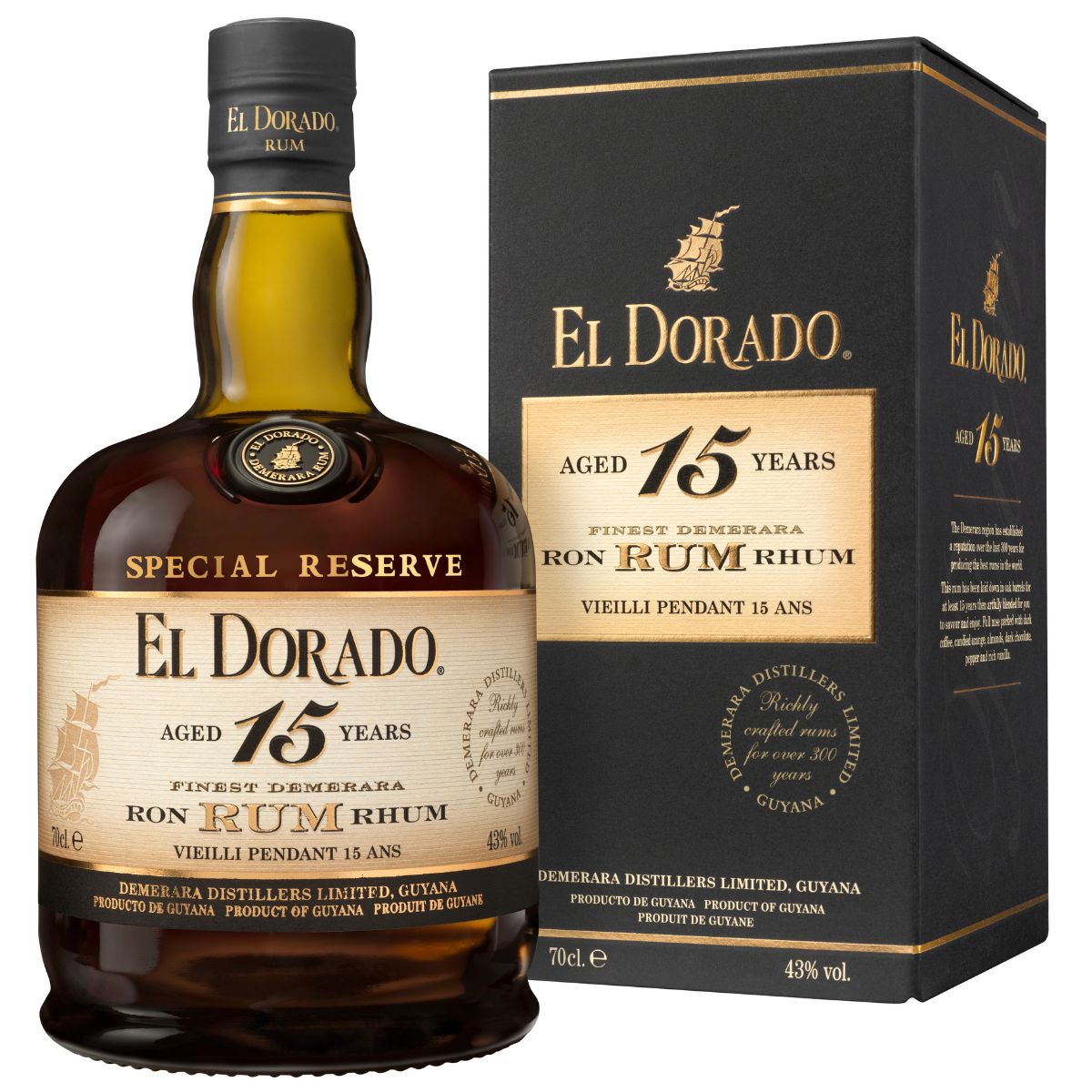 El Dorado 15-aastane rumm 70 cl 43% vol (kinkekarbis)