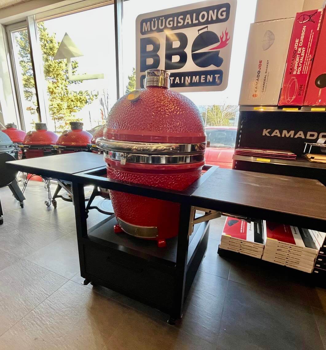 Kamado PRO JOE koos alumiiniumist pulbervärvitud kokkupandava töölauaga (sahtliga), laud matt must / ahi punane + roostevaba - Image 11