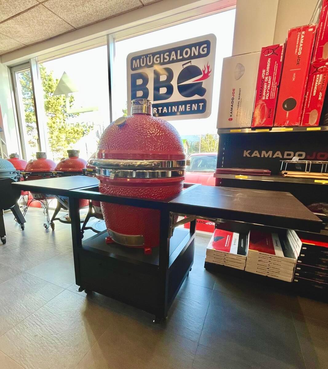 Kamado PRO JOE koos alumiiniumist pulbervärvitud kokkupandava töölauaga (sahtliga), laud matt must / ahi punane + roostevaba - Image 3