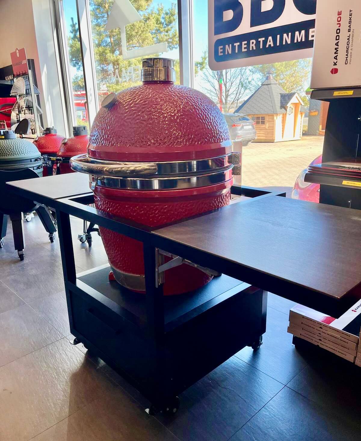 Kamado PRO JOE koos alumiiniumist pulbervärvitud kokkupandava töölauaga (sahtliga), laud matt must / ahi punane + roostevaba - Image 8